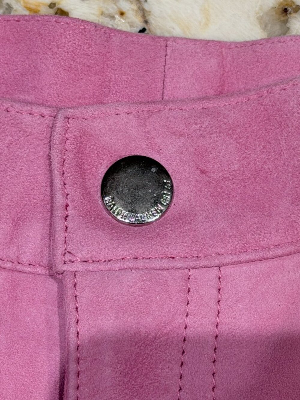 Ralph Lauren Black Label 100% Suede Straight Leg Pants Sz 6 Pink Berry Mid Rise - Picture 7 of 15